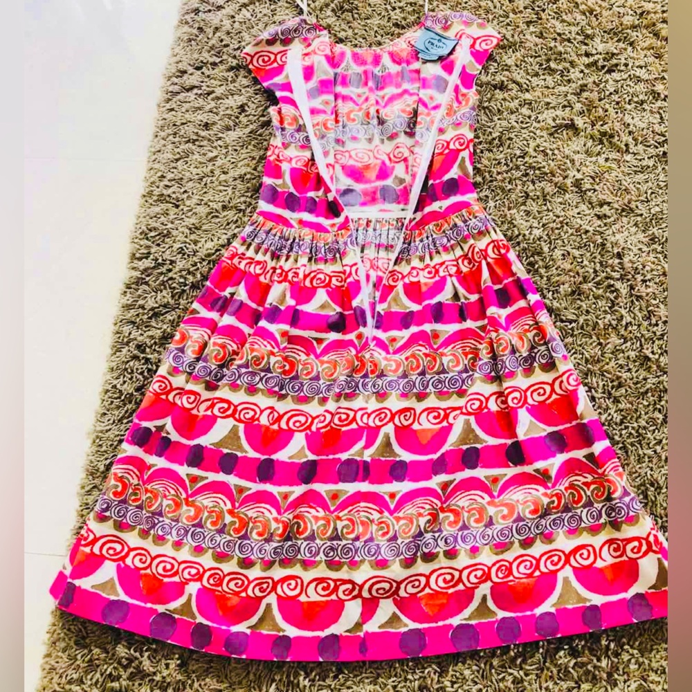 Prada Pink Multicolor Printed Midi Dress. Size 38 - Picture 5 of 10